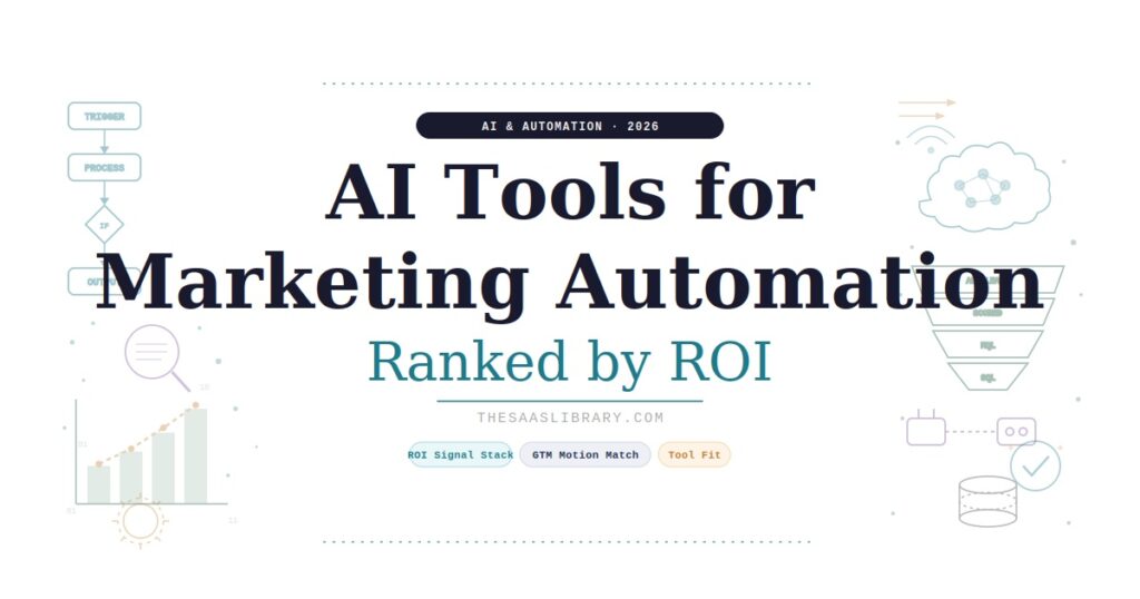 AI tools for marketing automation ranked by ROI — workflow pipeline diagram with signal stack and GTM motion framework — The SaaS Library
