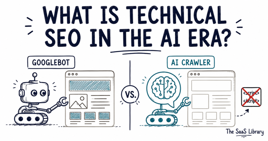 Doodle comparing how Googlebot and AI crawlers each read the same webpage