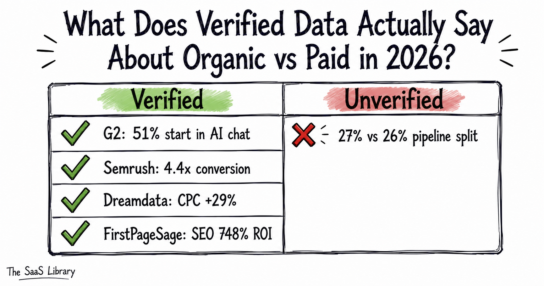 Verified vs unverified B2B SaaS pipeline data comparing organic and paid channels