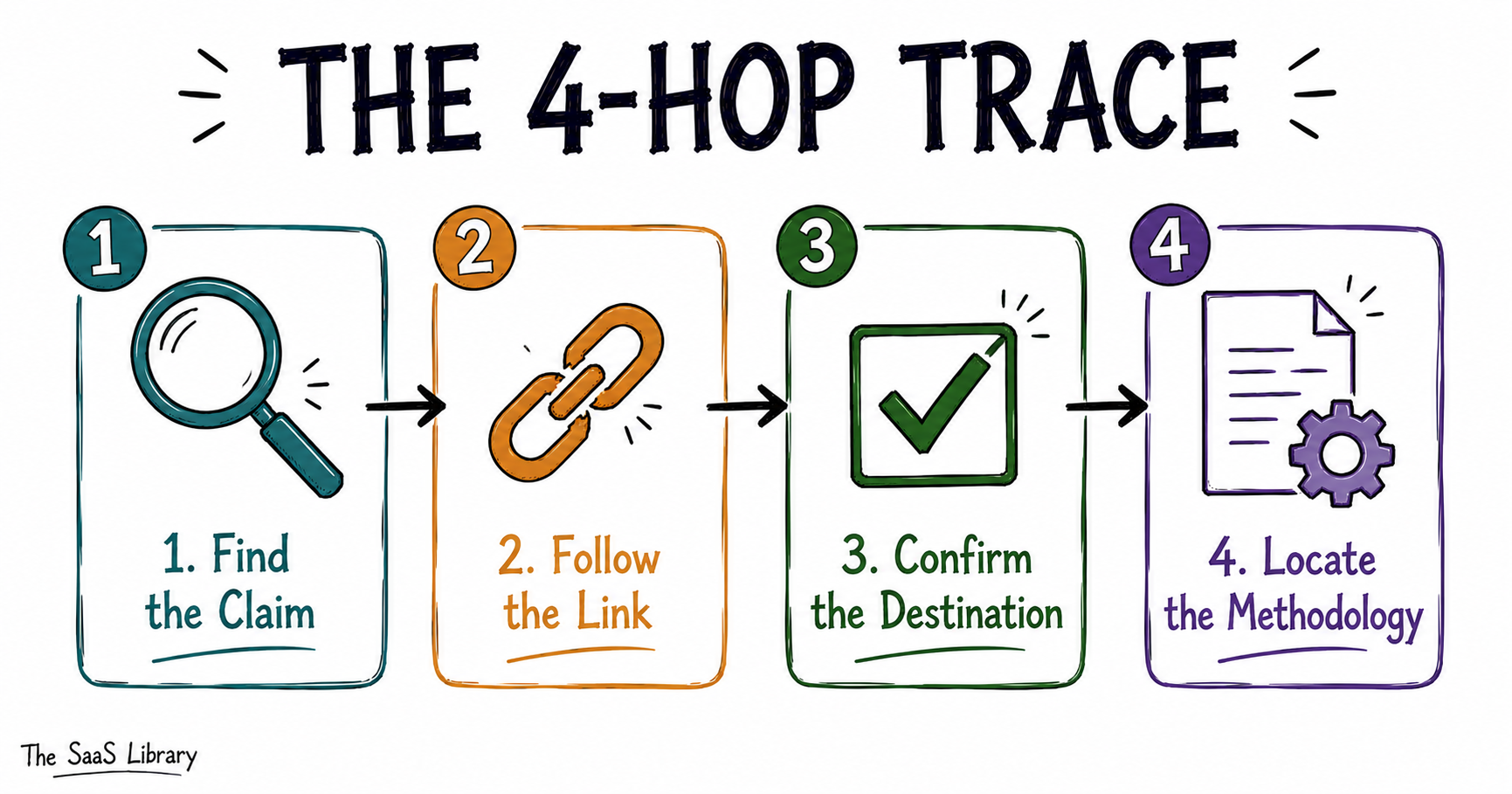 The 4-Hop Trace framework for verifying any B2B SaaS marketing statistic