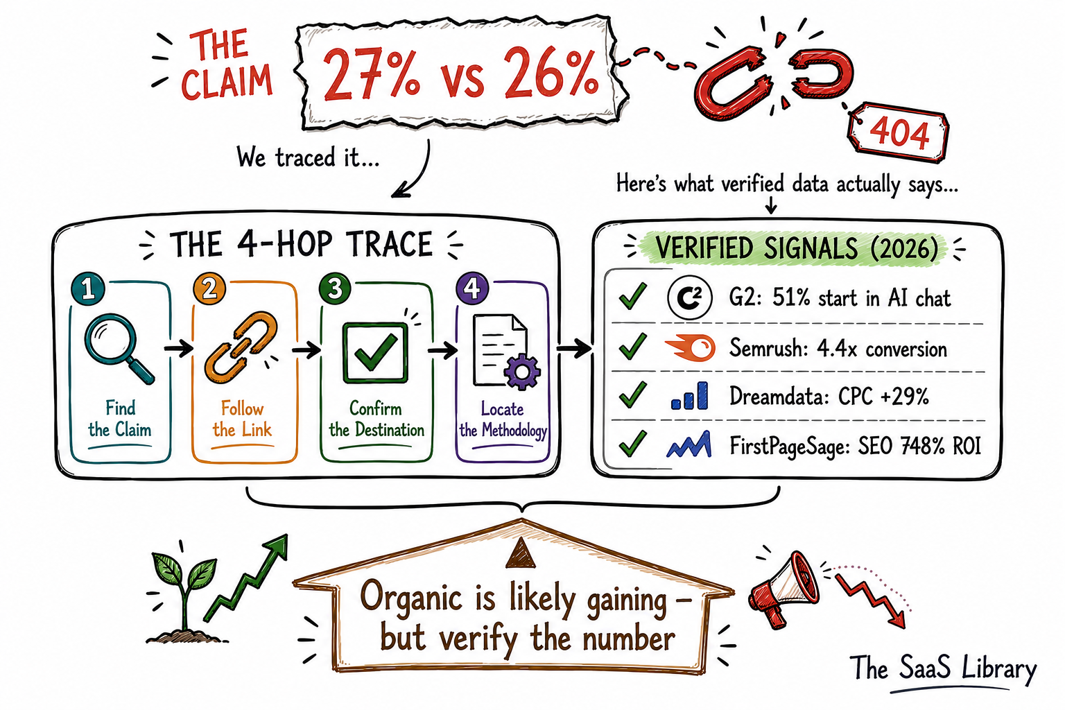Summary of the organic vs paid B2B SaaS pipeline 2026 stat audit using the 4-Hop Trace