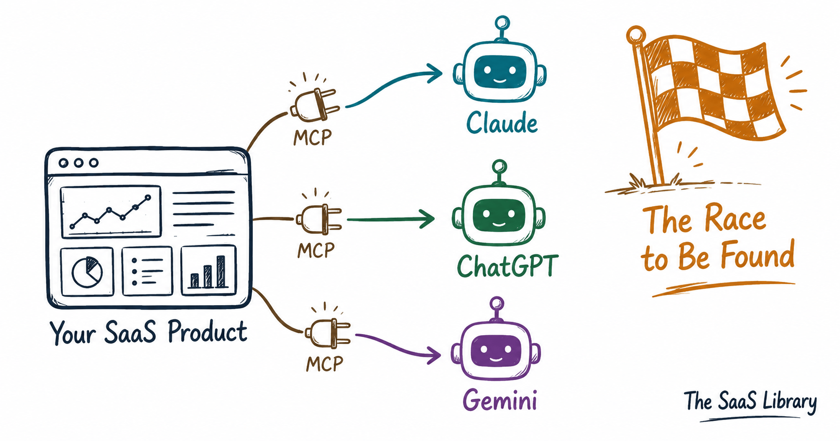 SaaS product connecting to Claude, ChatGPT, and Gemini AI agents through MCP