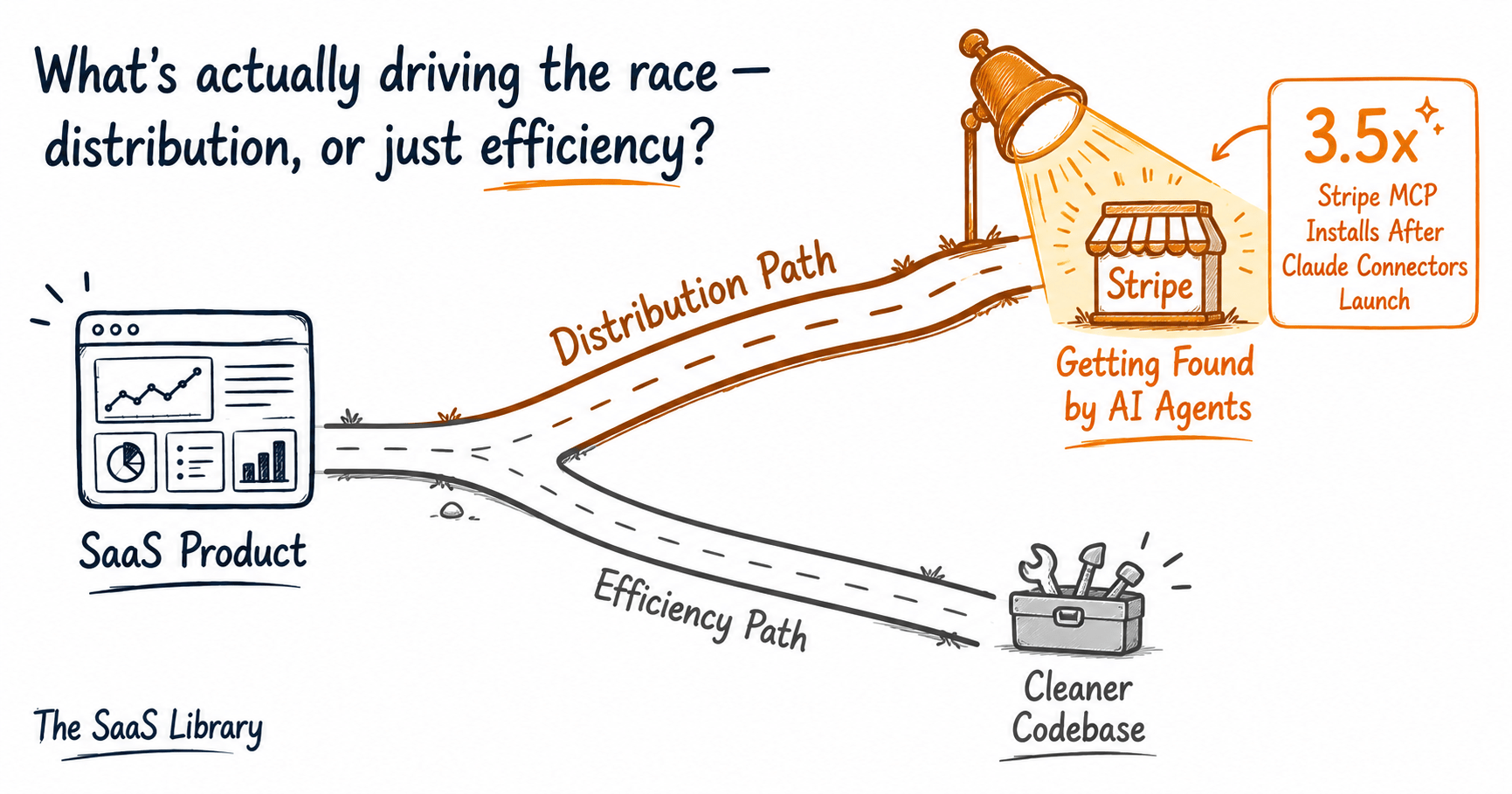 Two paths showing efficiency versus distribution as drivers of MCP adoption