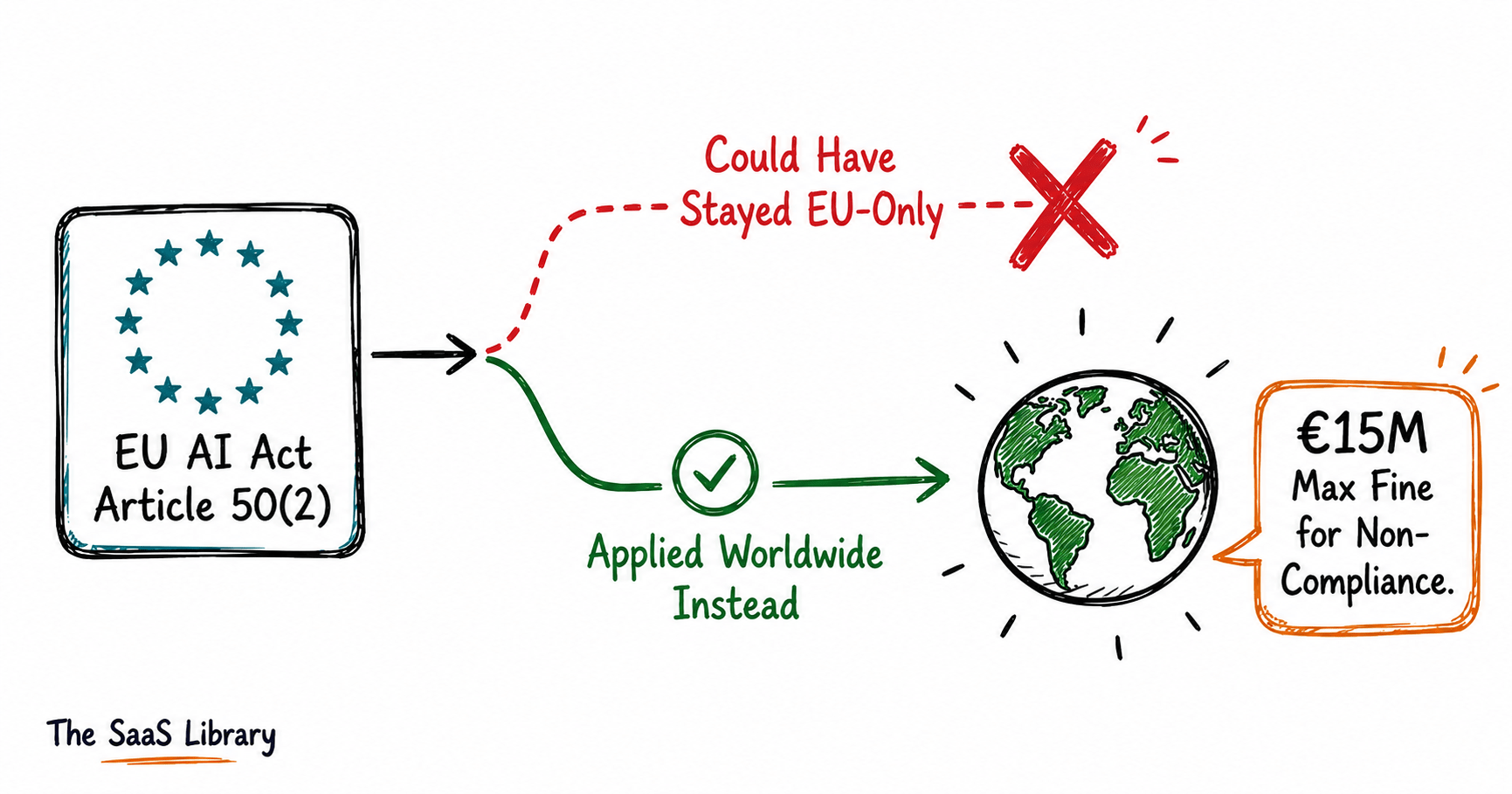 Diagram showing Anthropic's choice to apply Claude watermark worldwide beyond EU law