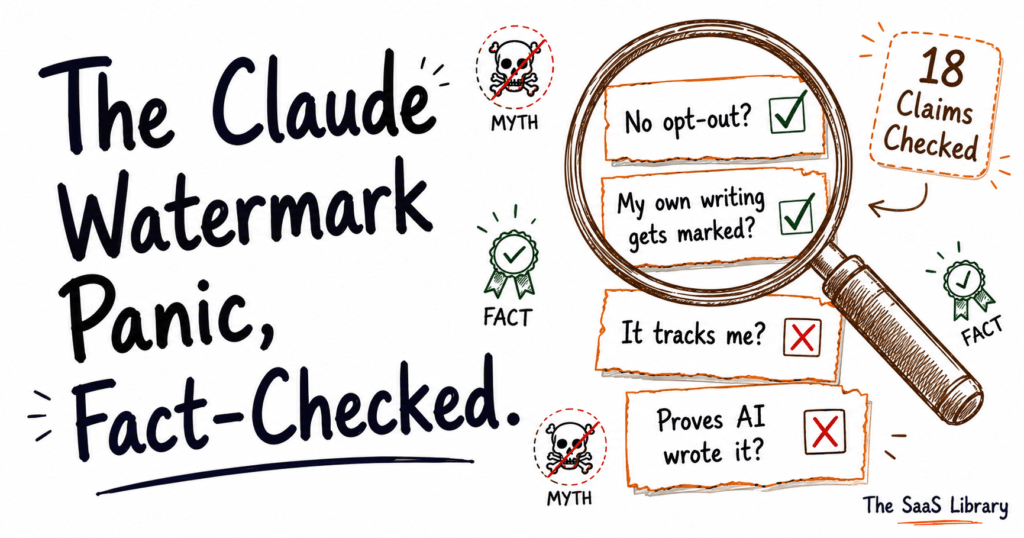 Claude AI watermark accusations examined with magnifying glass, myths and facts sorted
