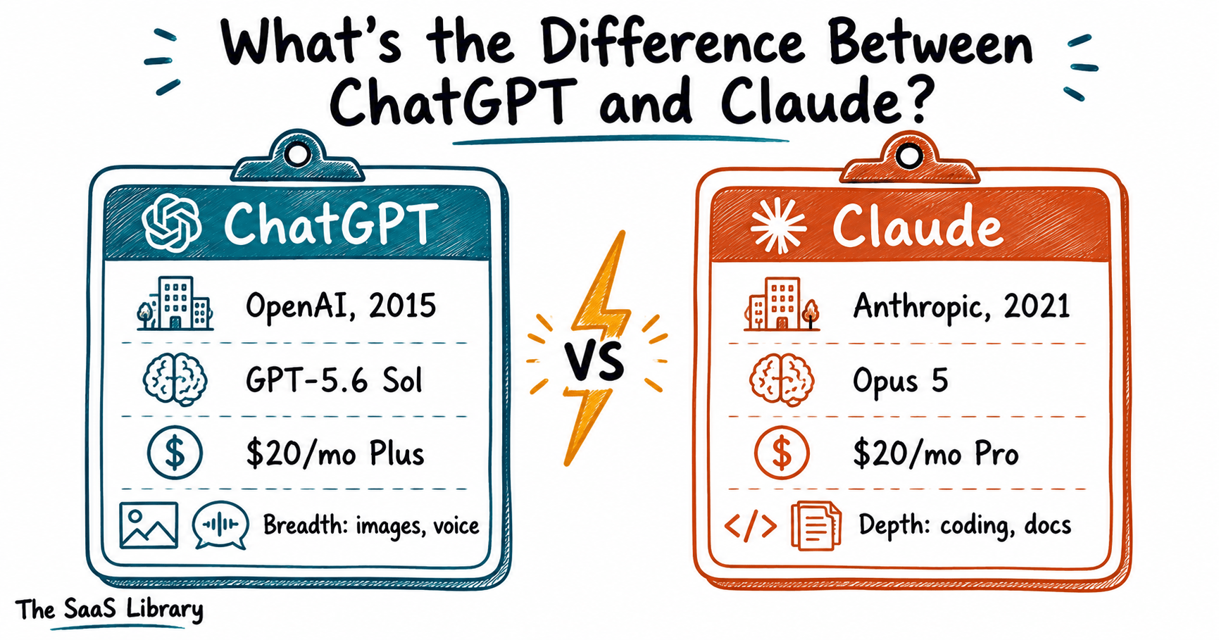 Side-by-side profile cards comparing ChatGPT and Claude company facts and pricing