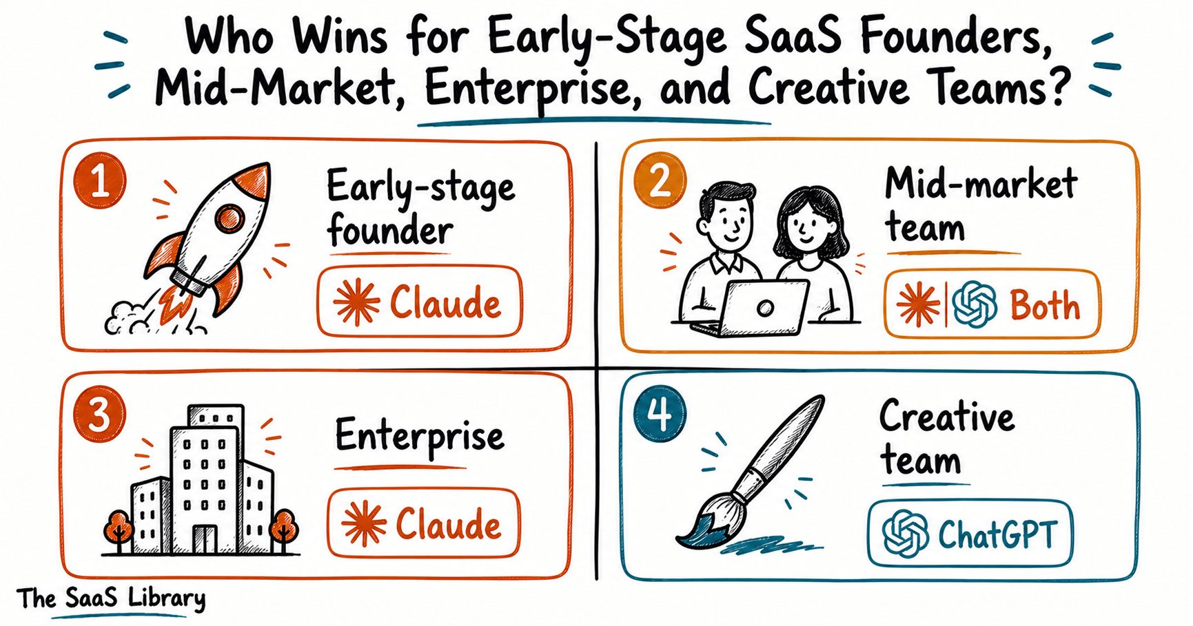 Which AI wins for SaaS founders, mid-market teams, enterprise, and creative teams