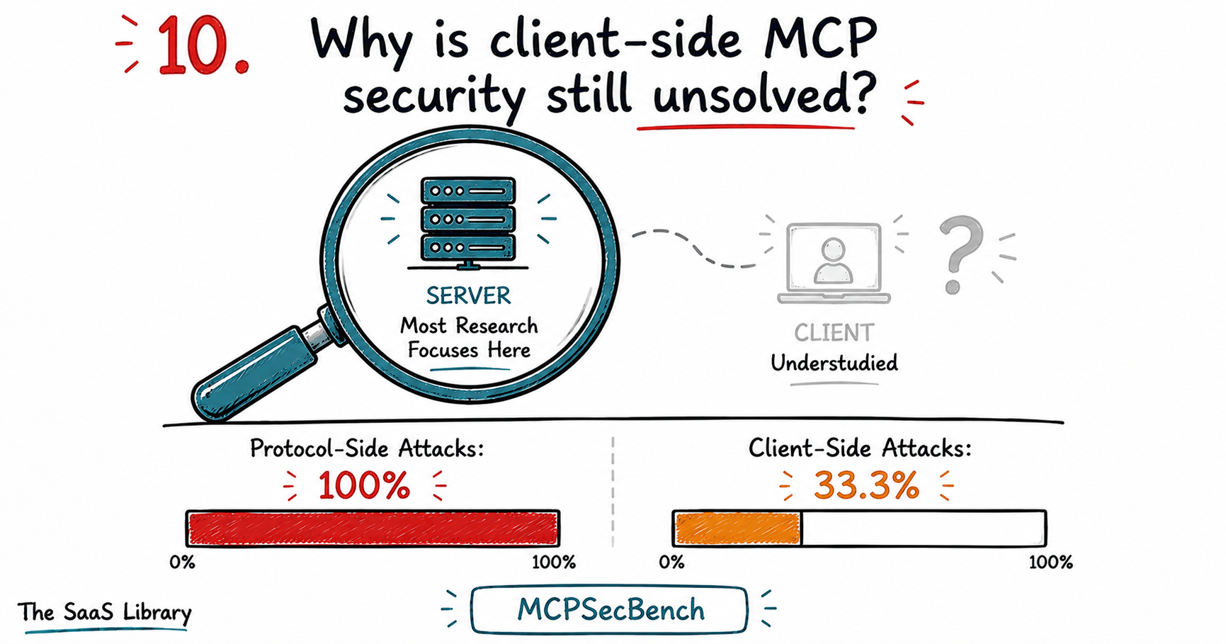 Illustration showing research imbalance between server-side and client-side MCP security