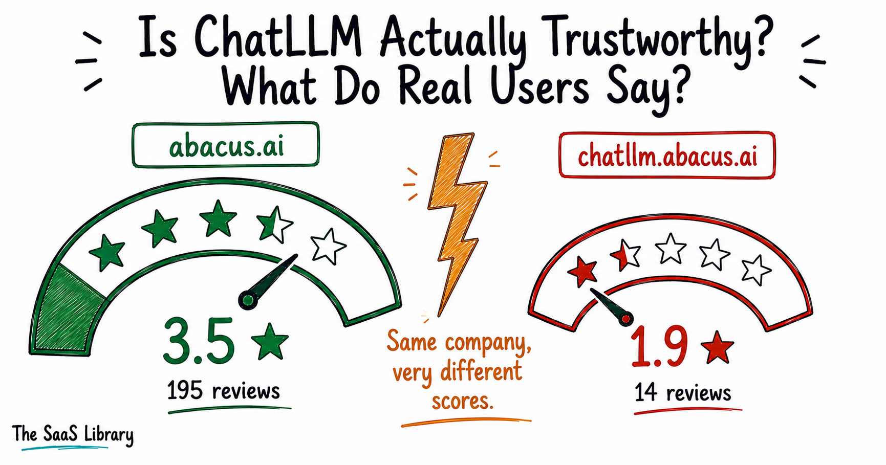 ChatLLM's Trustpilot rating is far lower than Abacus.AI's main profile