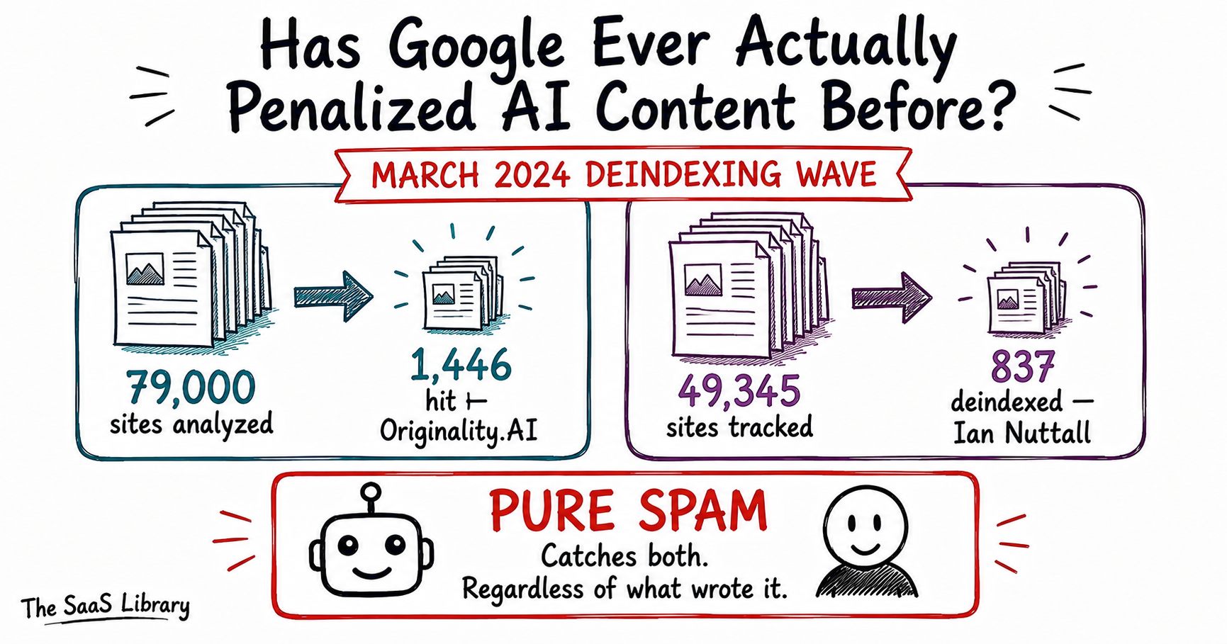 Two 2024 tracking studies showing sites deindexed under Google's Pure Spam action