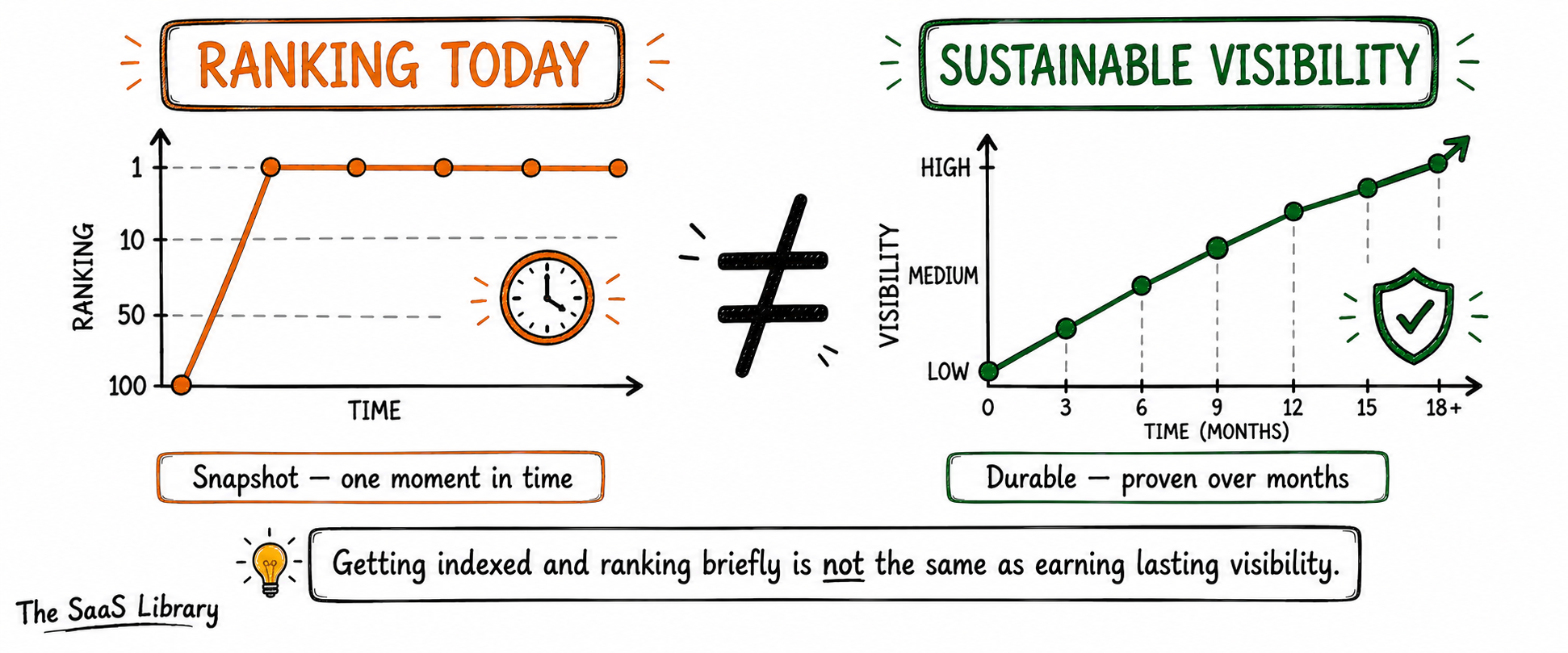 Ranking today versus sustainable search visibility over time comparison