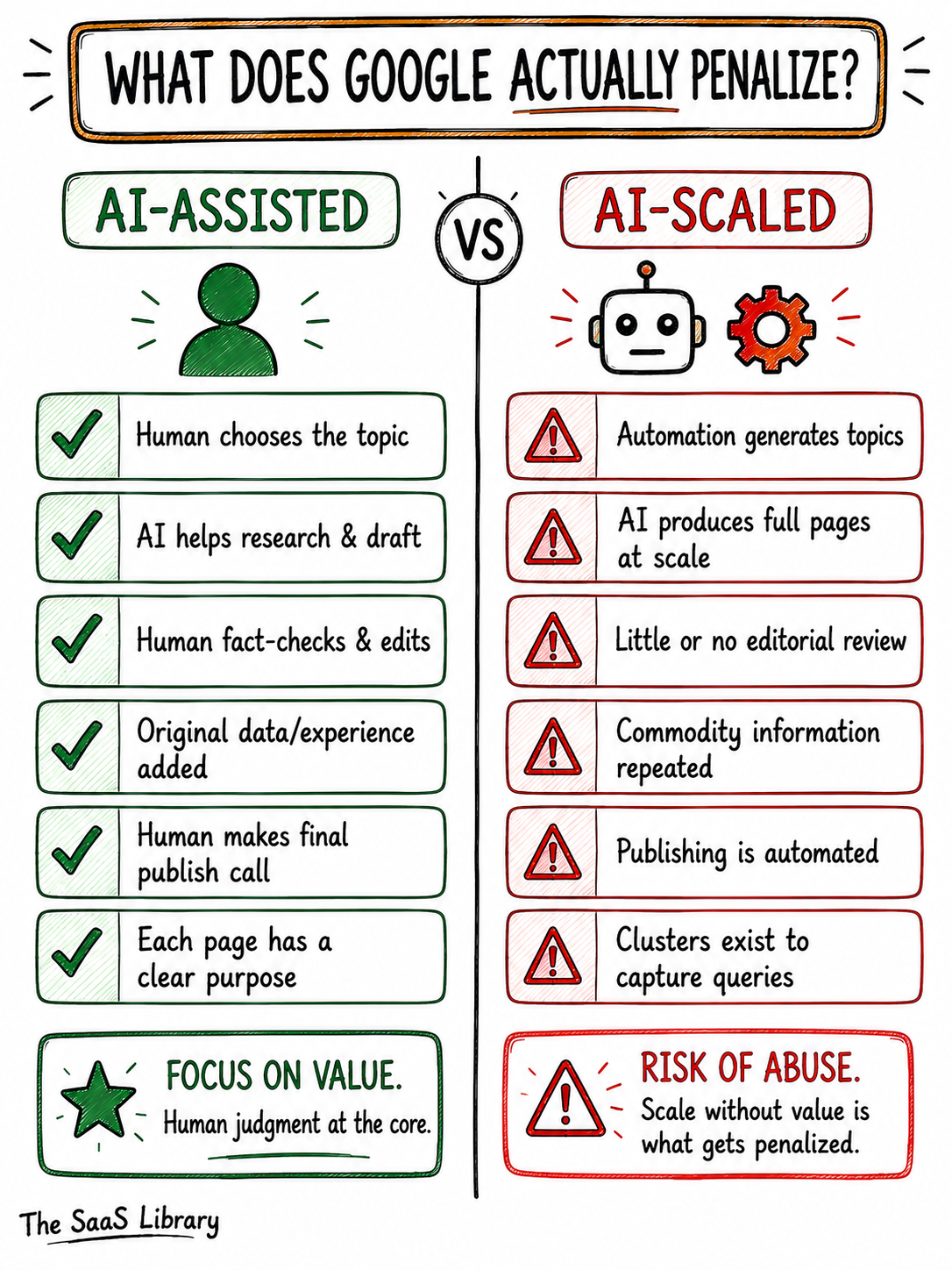 Comparison of AI-assisted versus AI-scaled content under Google's content policy
