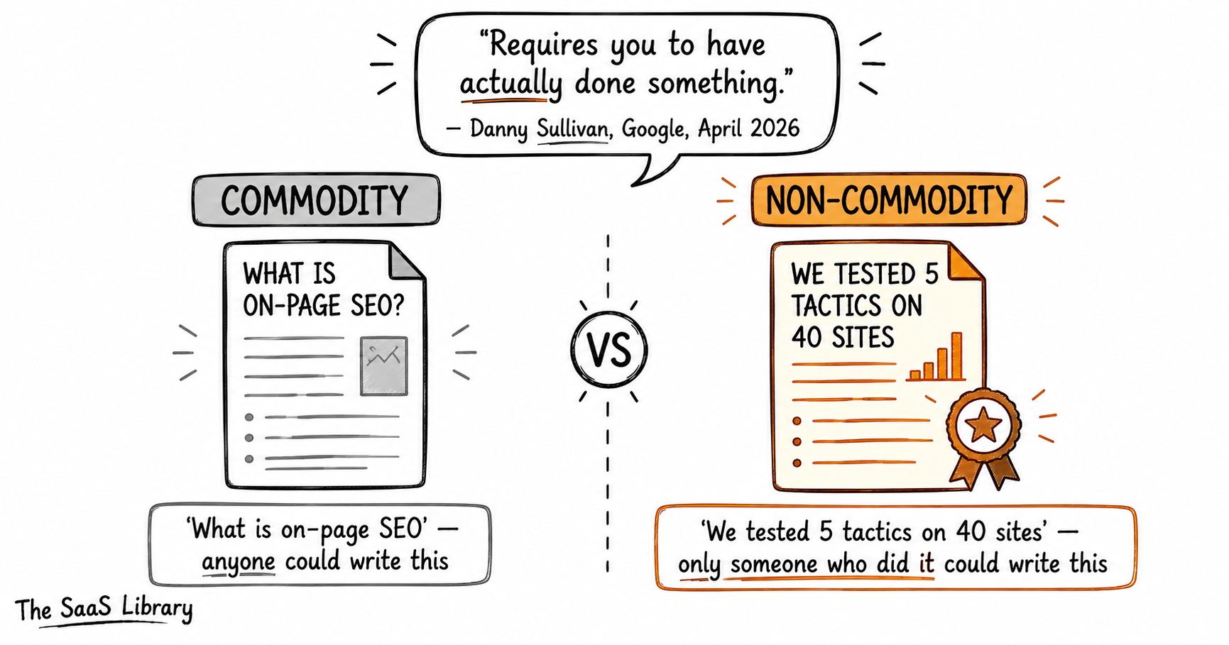 Commodity versus non-commodity content comparison per Google's April 2026 guidance