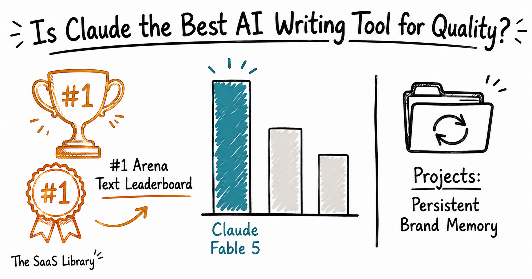 Doodle chart showing Claude Fable 5 leading the Arena text leaderboard for AI writing quality