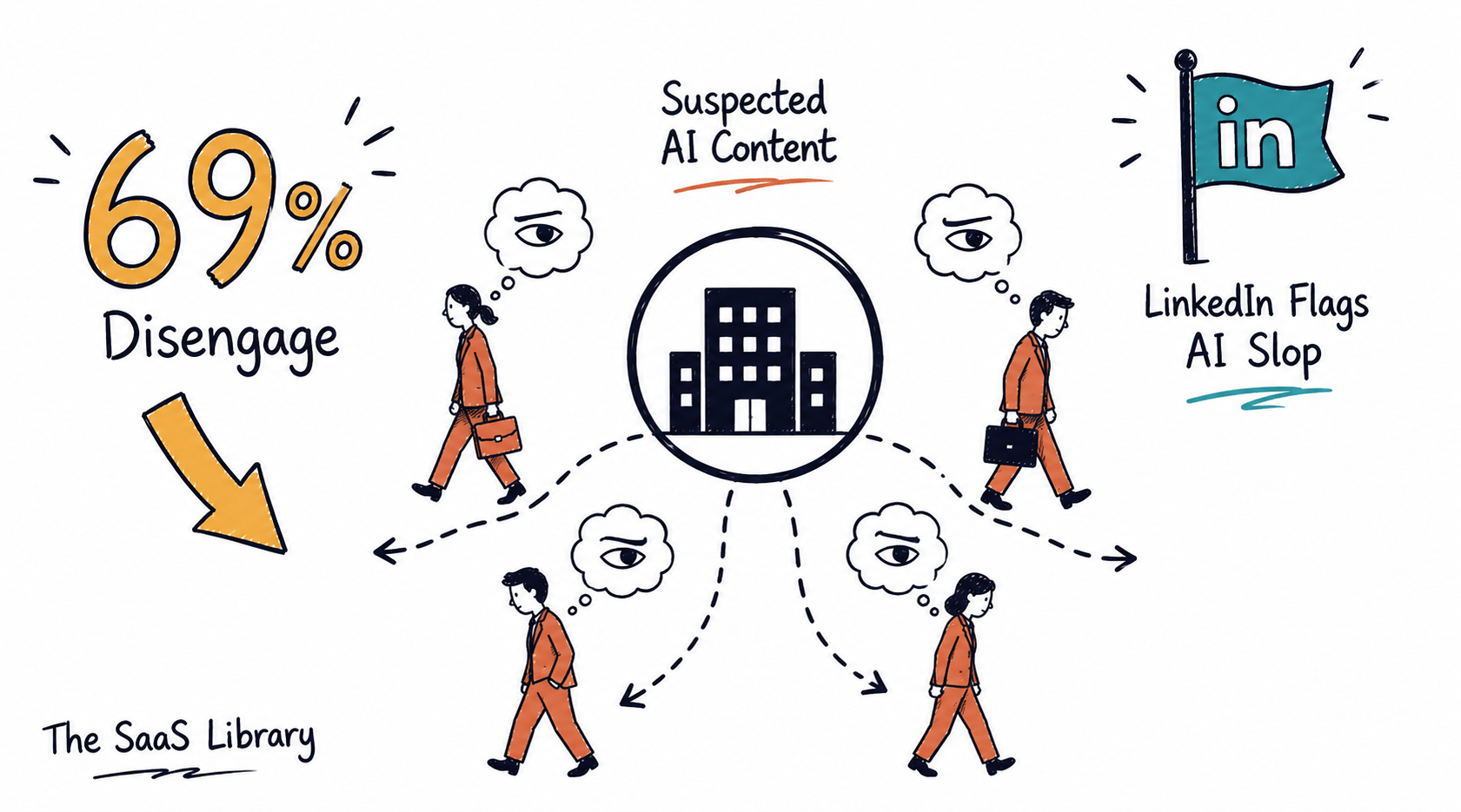 Diagram of executives disengaging from a brand after suspecting AI-generated content
