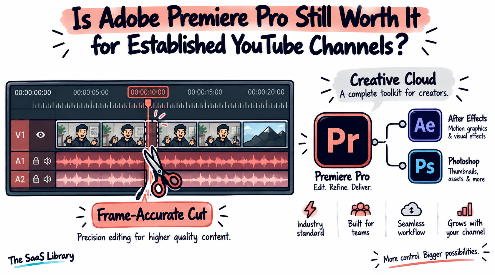 Adobe Premiere Pro frame-accurate editing connected to After Effects and Photoshop for YouTube teams
