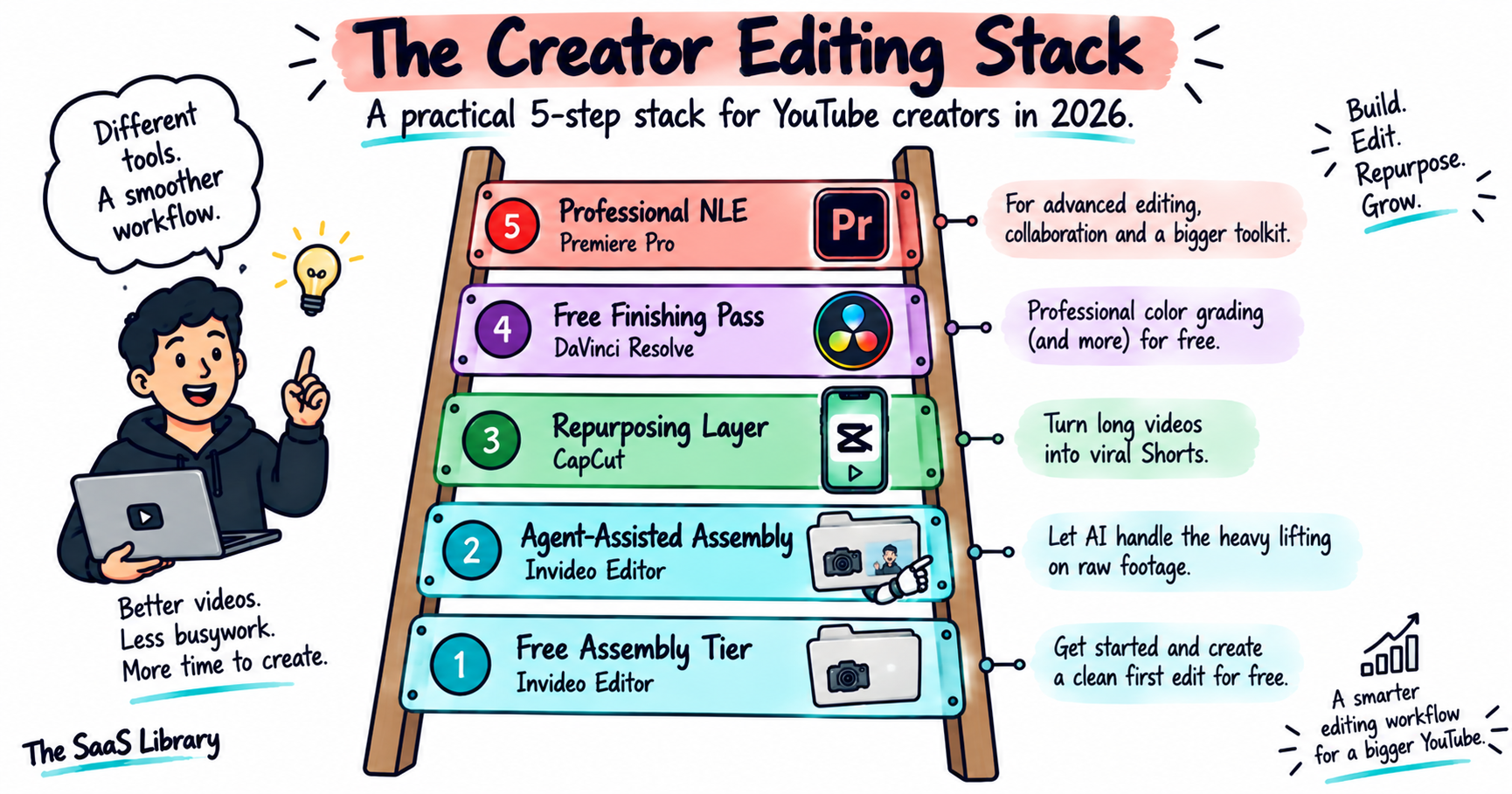 The Creator Editing Stack, a five-step framework for building a YouTube video editing tool stack
