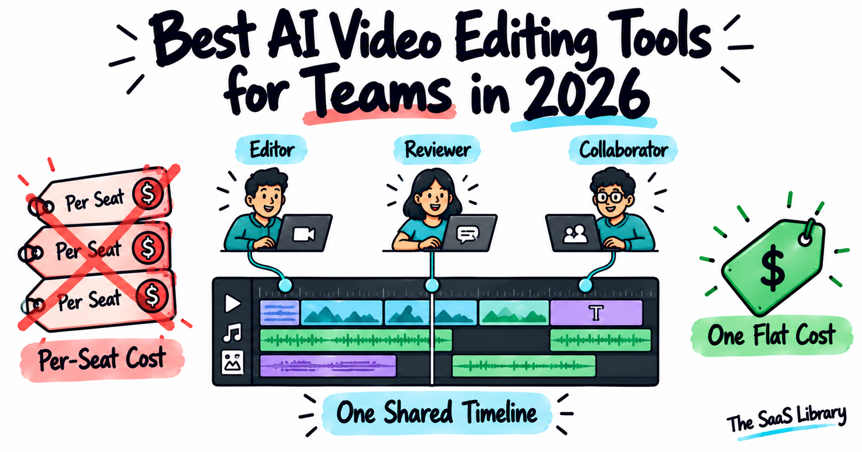 Best AI video editing tools for teams in 2026, comparing per-seat and flat collaboration costs