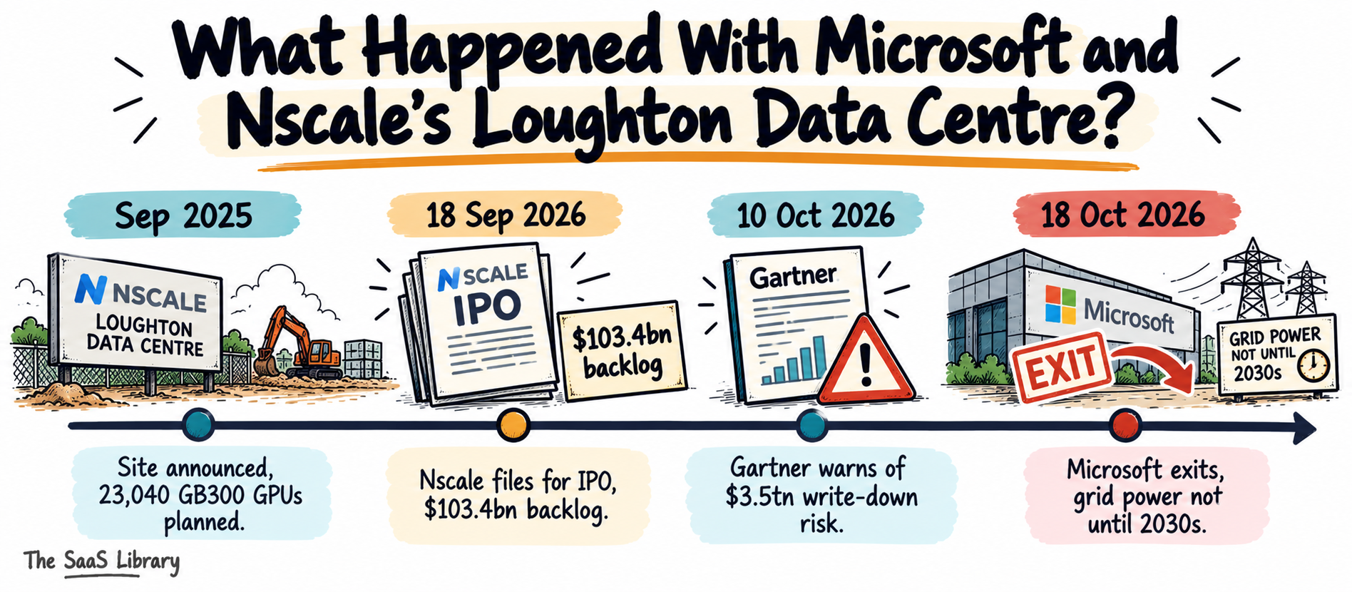 Timeline of Microsoft's exit from Nscale's Loughton AI data center bubble case