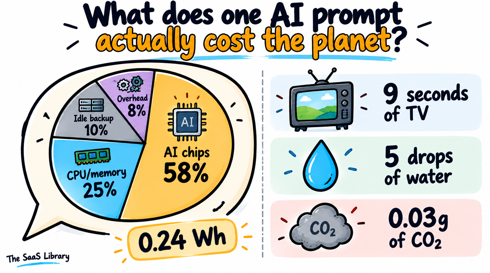 Doodle breakdown of where the energy in a single AI prompt actually goes