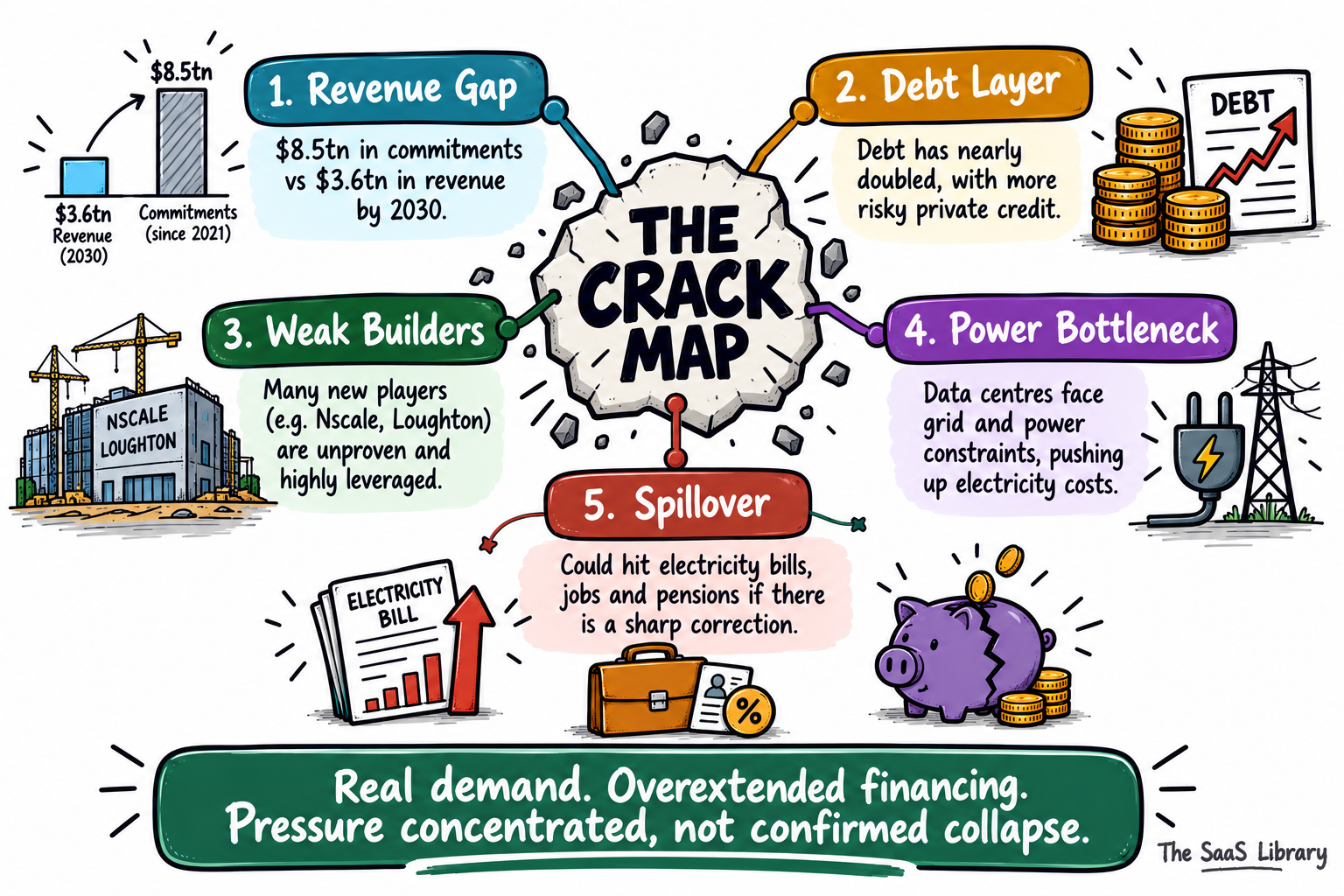 AI data center bubble summary built around The Crack Map framework
